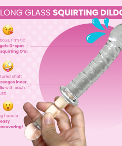 X-Long Textured Glass Dildo With Handle