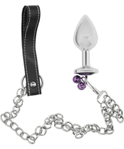 Bondage Leash Metal Butt Plug With Jewel