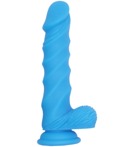Blue Rippled Silicone G-Spot Dildo With Balls
