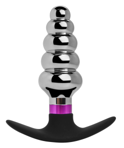 Rippled Metal Butt Plug With Flared Base