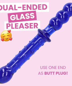 Blue Textured Dual-Ended Glass Dildo